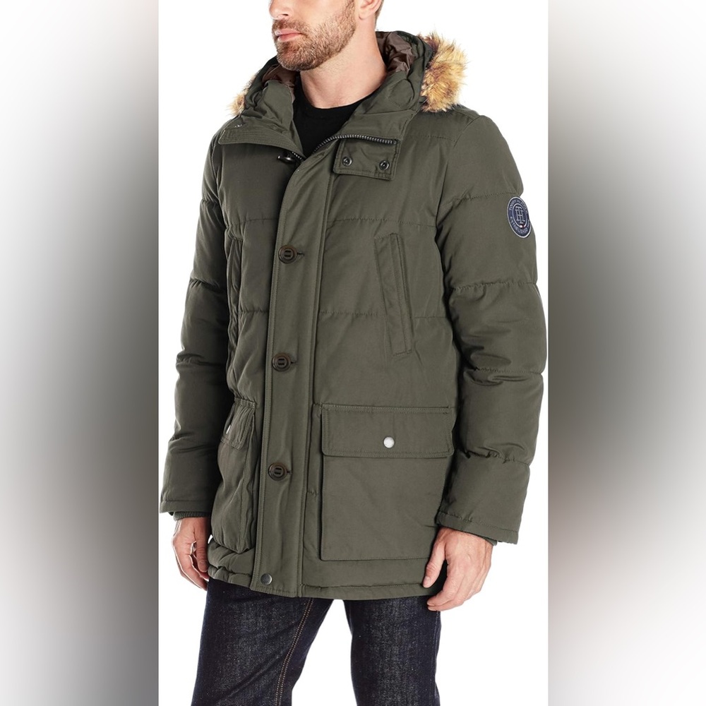 Tommy Hilfiger Arctic Cloth Heavyweight Performance Parka Olive Large Faux Fur